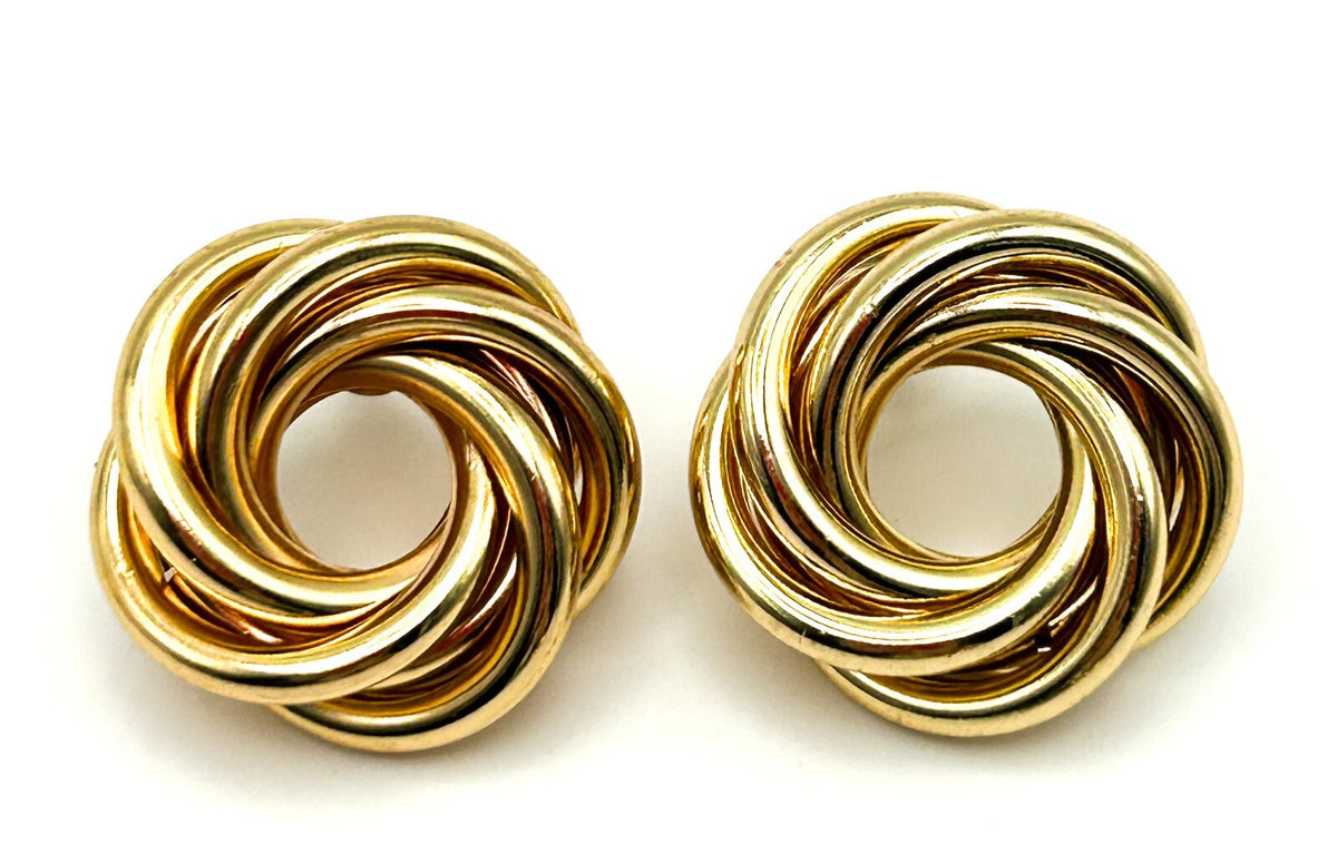 Gold Tone Statement Stud Earrings Set Knot Swirl Teardrop Trio