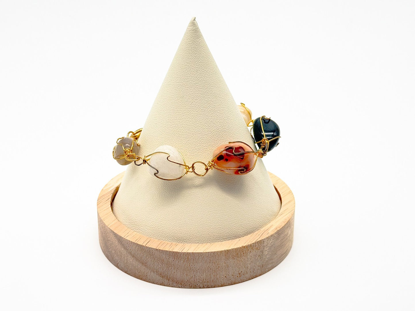 Carnelian Agate Citrine Gemstone Bracelet Duo – Wire Wrapped & Stretch Set
