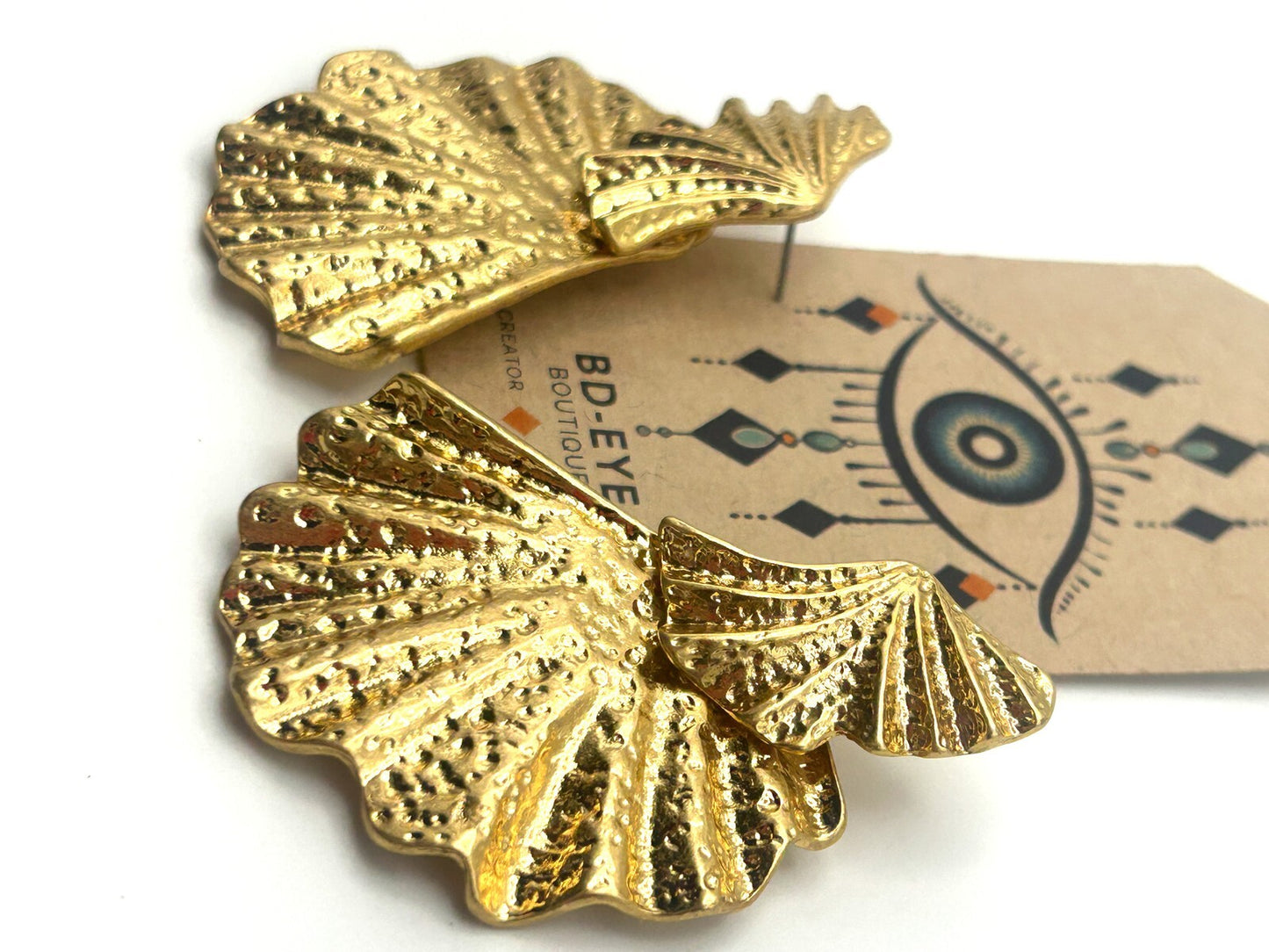 New on Card Mint Velvet Gold Tone Fan Design Earrings