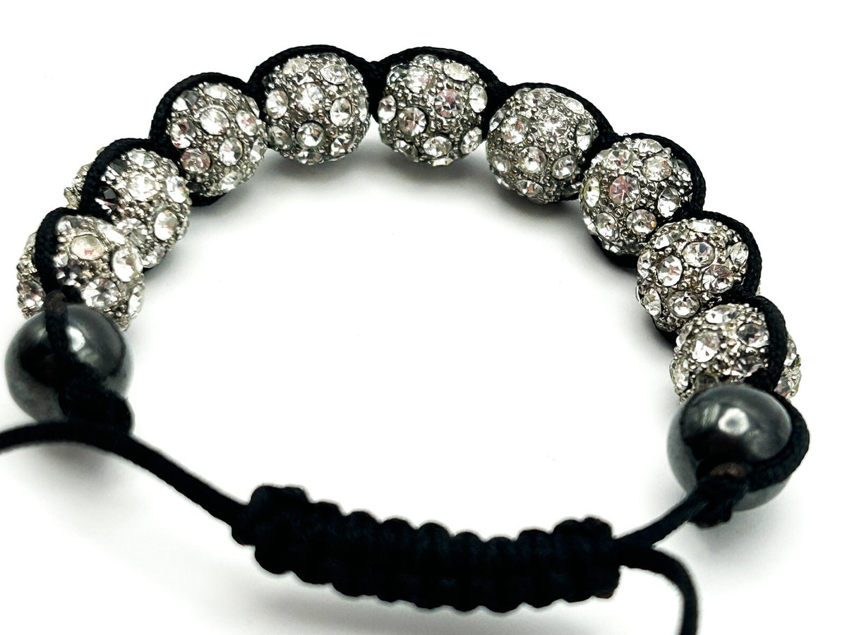 Signed Tresor Paris Crystal Shamballa Style Adjustable Bracelet Hematite