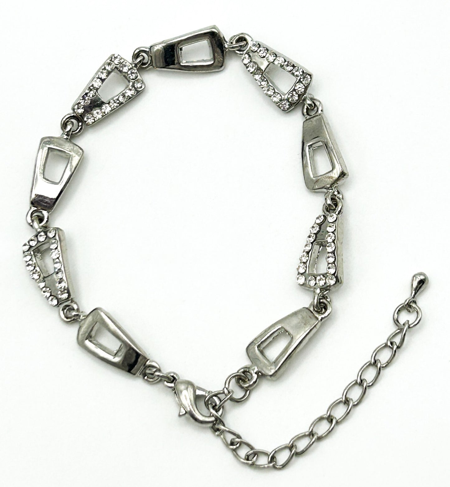 Silver Tone Diamanté Panel Link Bracelet 7” with Extender