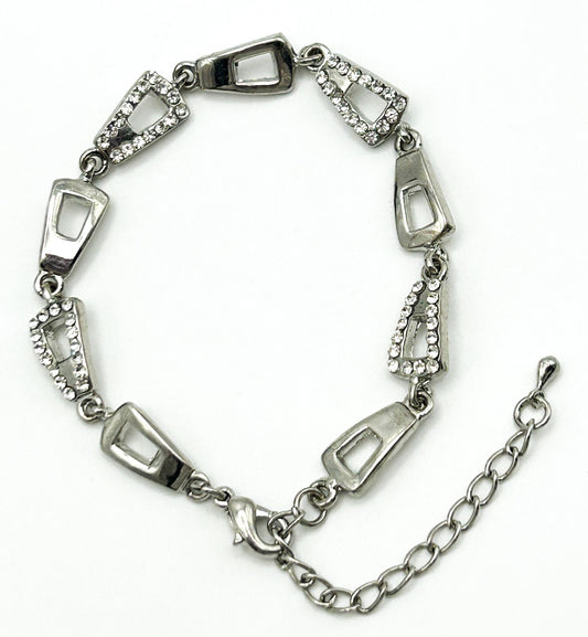 Silver Tone Diamanté Panel Link Bracelet 7” with Extender