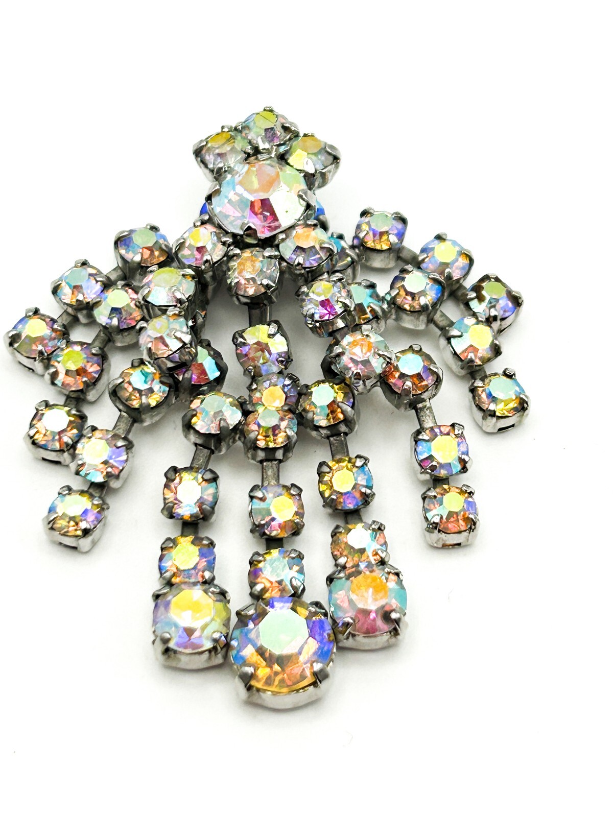 AB Crystal Rhinestone Waterfall Pendant Starburst Drop Vintage Style 5.5cm