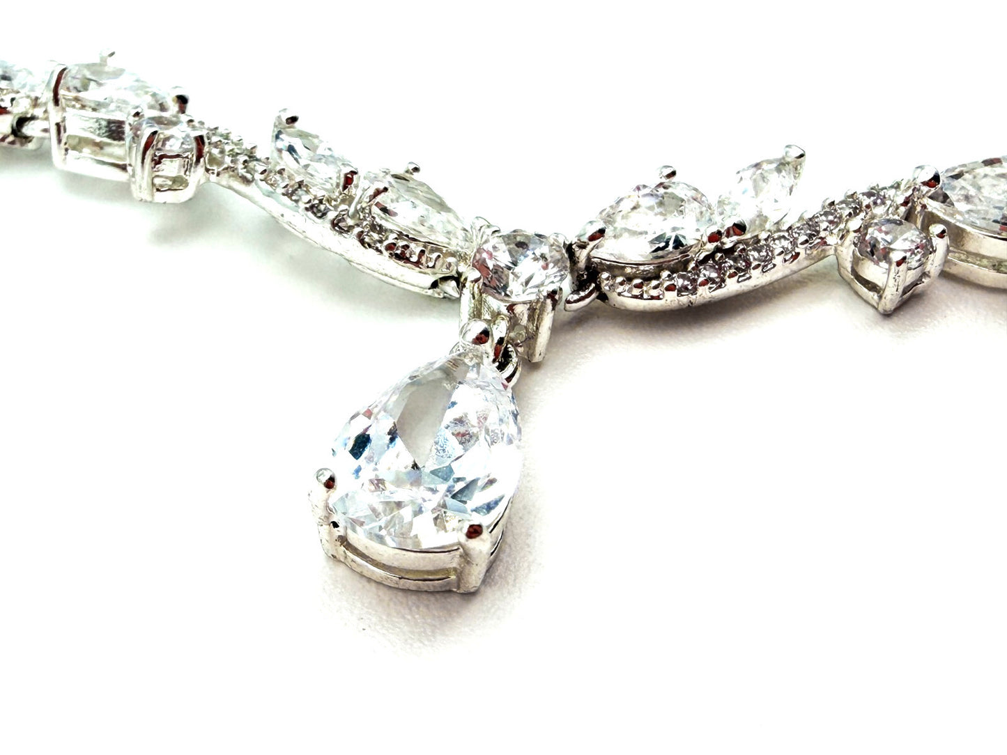 Jon Richard Silver Tone CZ Y Drop Necklace Clear Crystal Bridal Wedding Evening