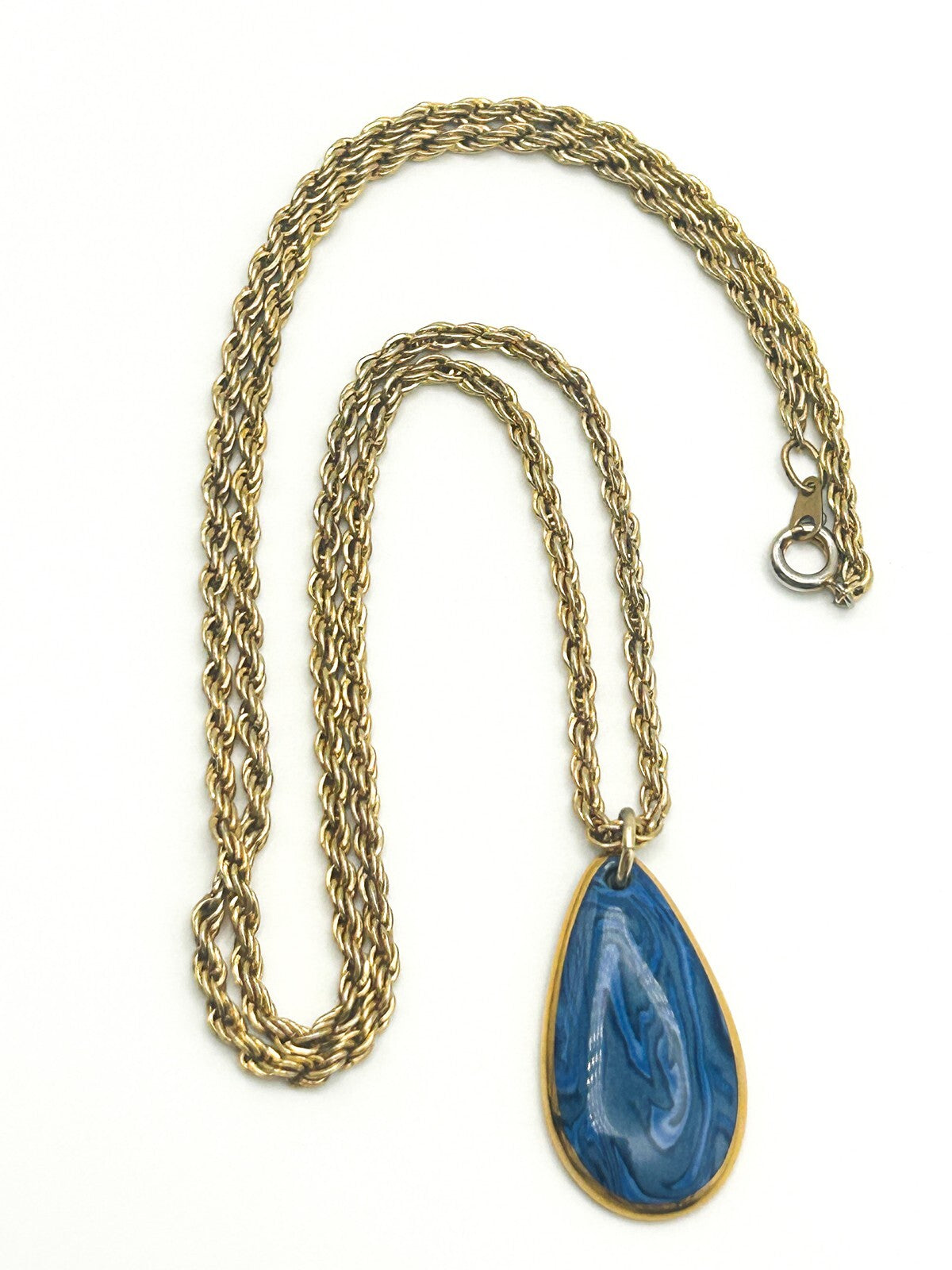 Vintage Blue Swirl Marble-Effect Pendant Necklace