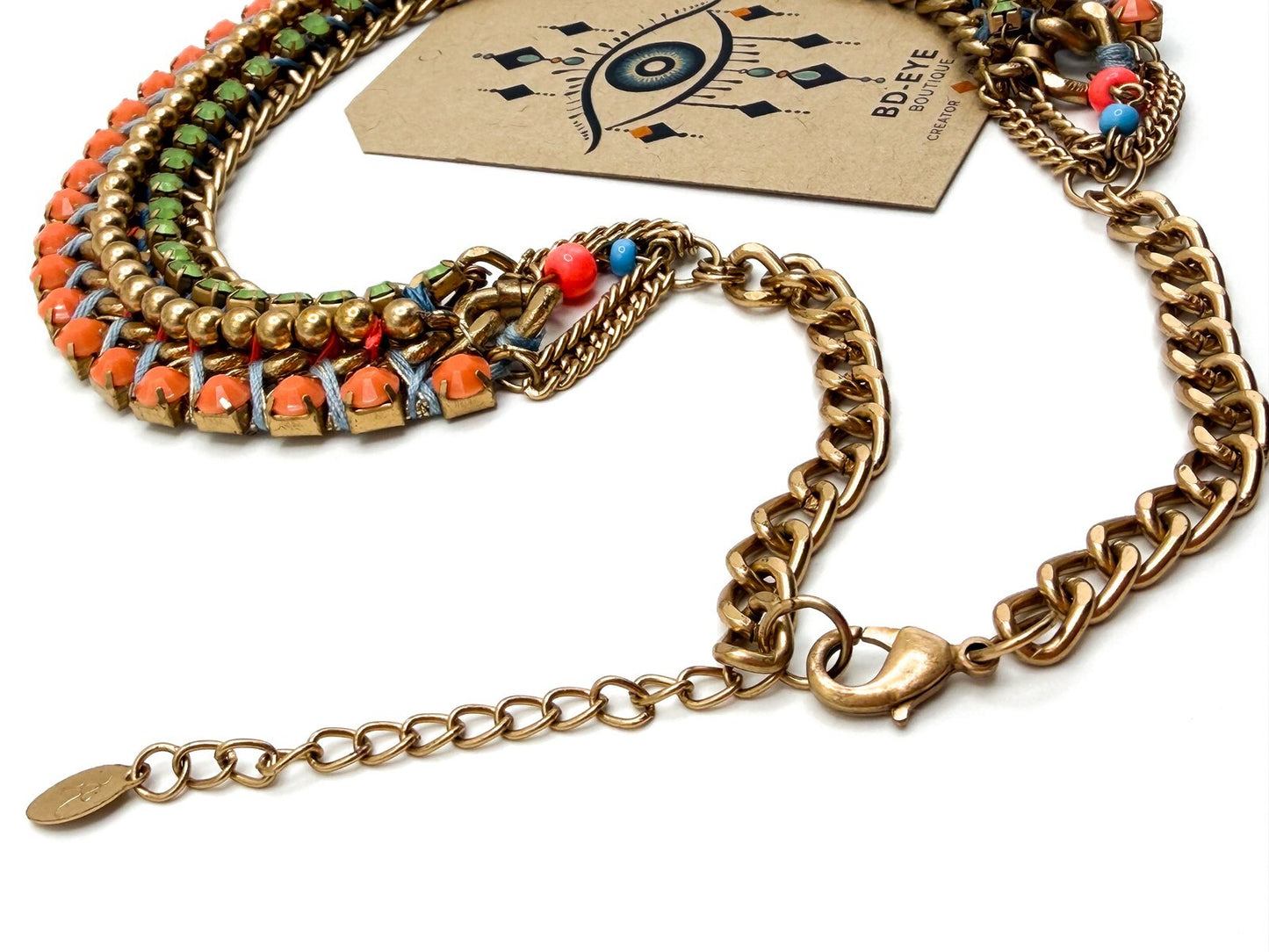 Accessorize Gold Tone Woven Ribbon & Rhinestone Statement Necklace
