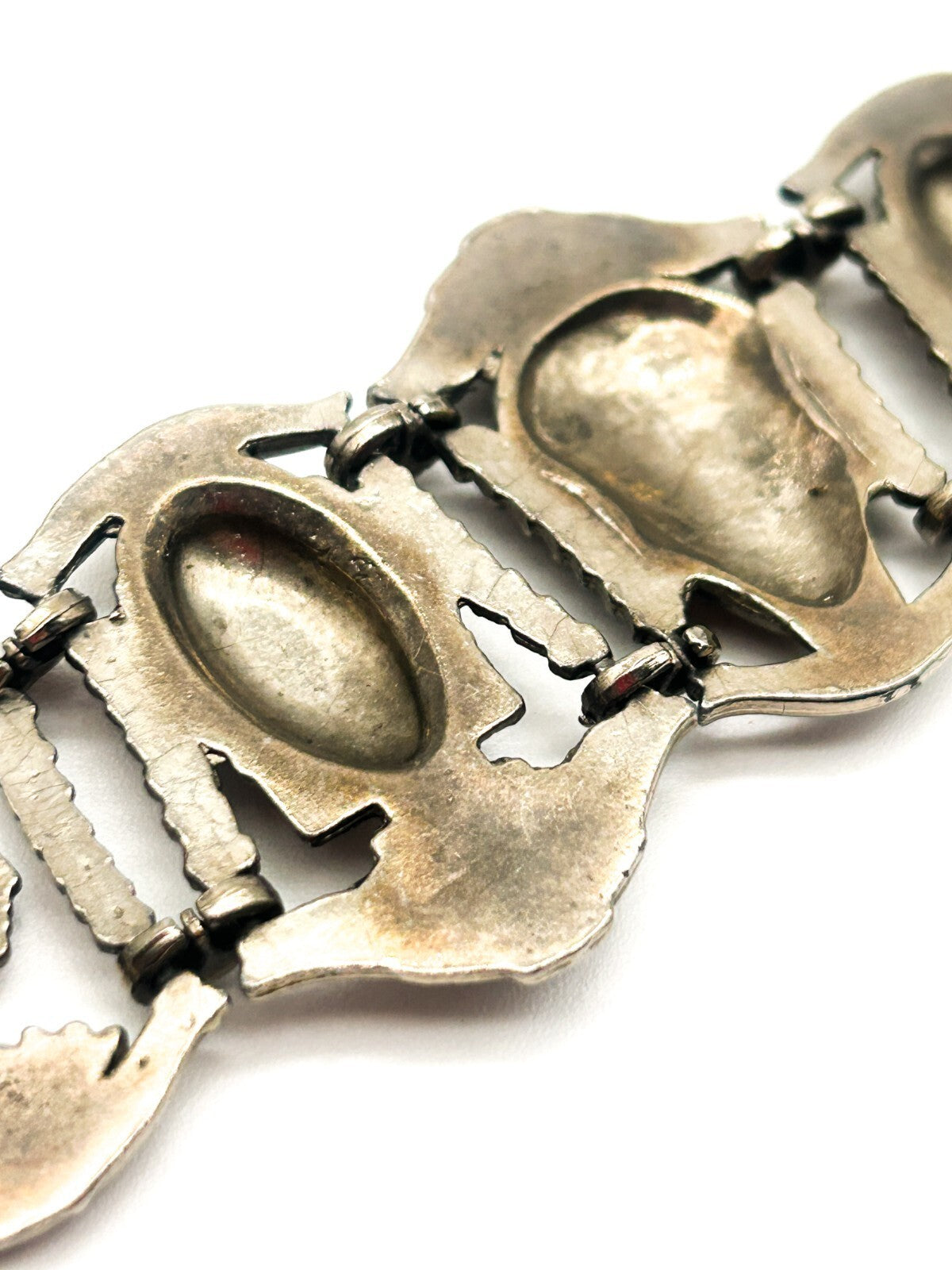 Vintage Ethnic Revival Silver Tone Panel Bracelet