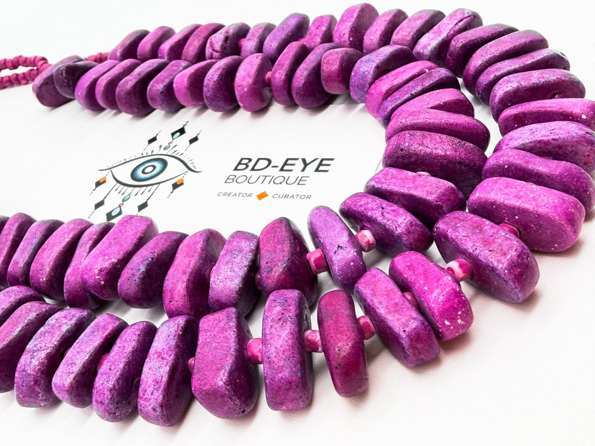 Dyed Purple Stone Chunky Statement Necklace Double Strand Magenta Beads Summer