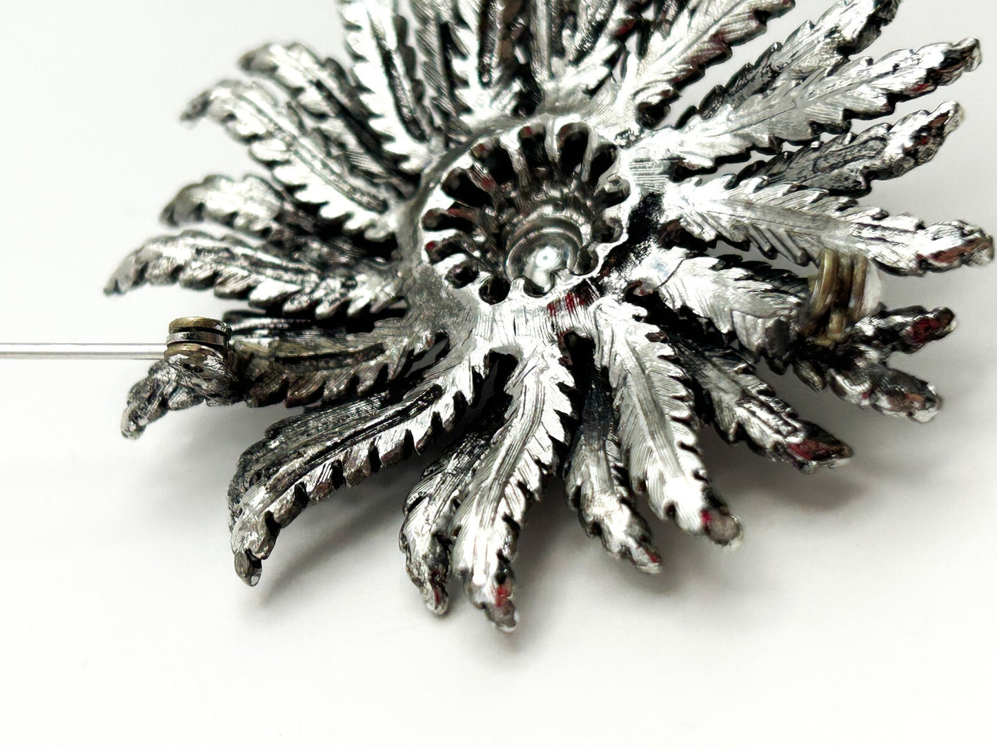 Silver-Tone Sculptural Floral Textured Flower Brooch Statement