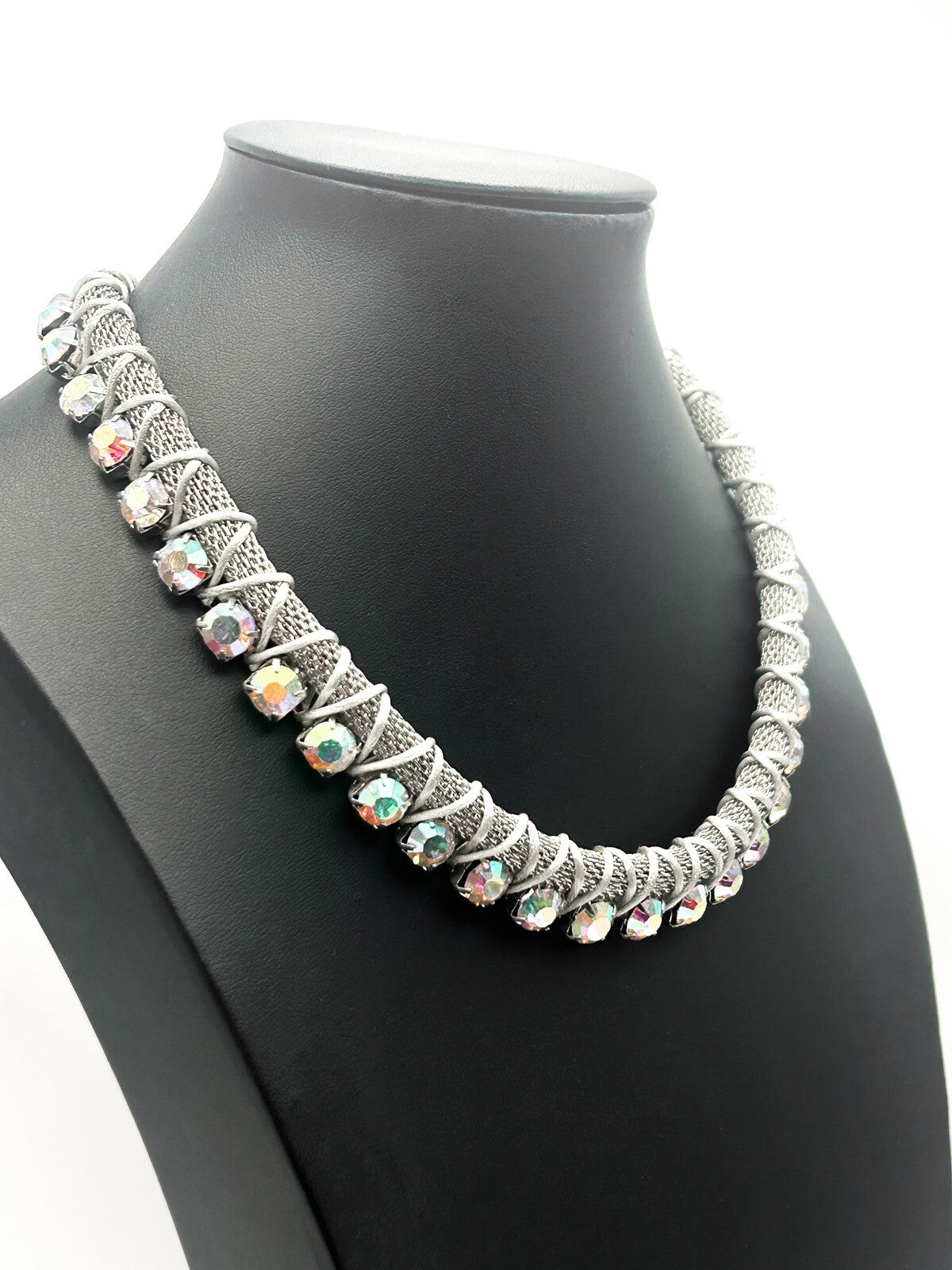 FREEDOM (Topshop) Silver Tone Mesh Rhinestone Collar Necklace – 18”