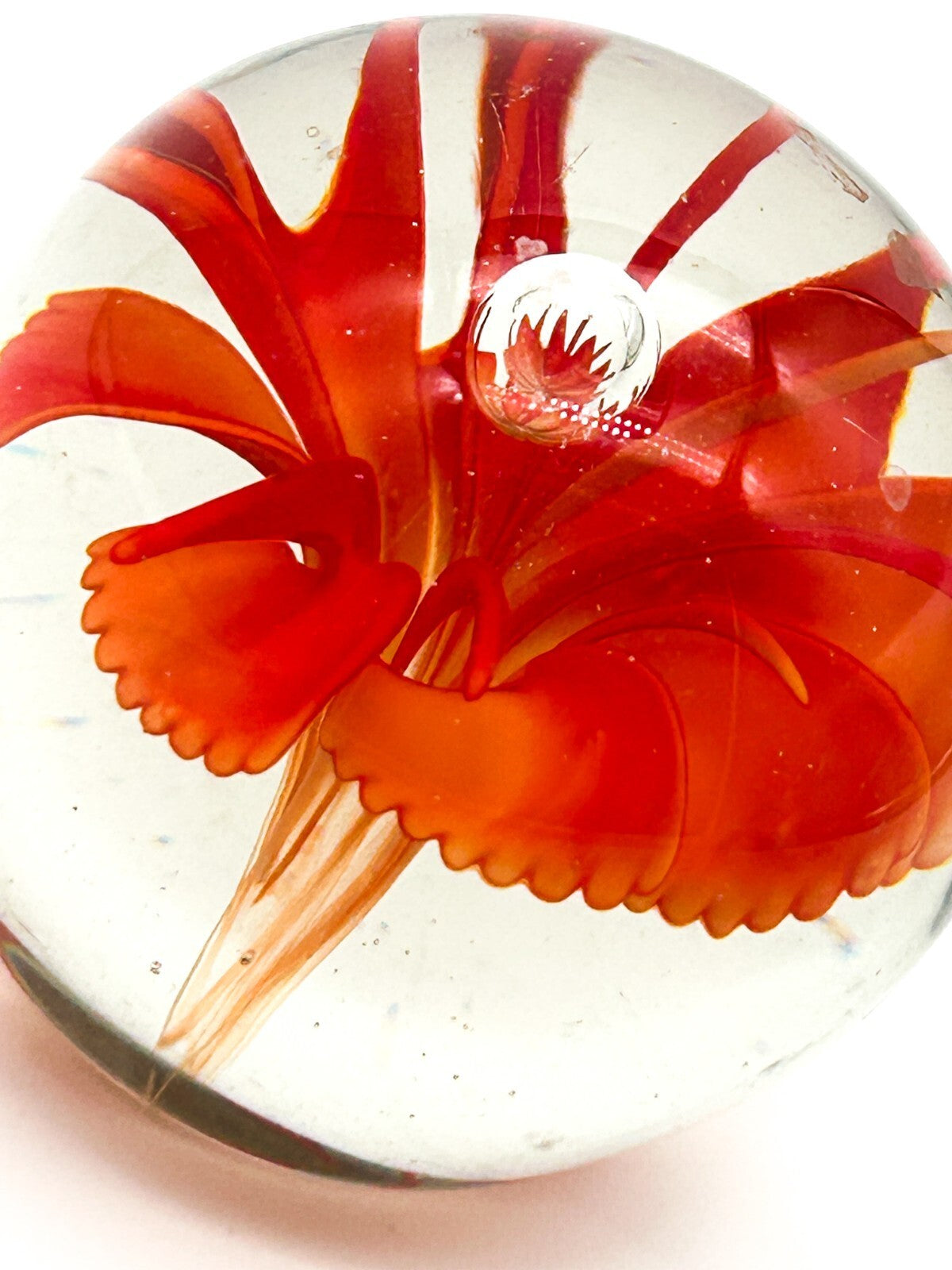 Fenton Art Glass Paperweight Orange Flower USA Domed