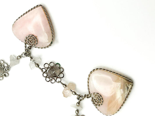 Peruvian Alpaca Silver Pink Hearts Charm Necklace Hand-crafted Gemstone
