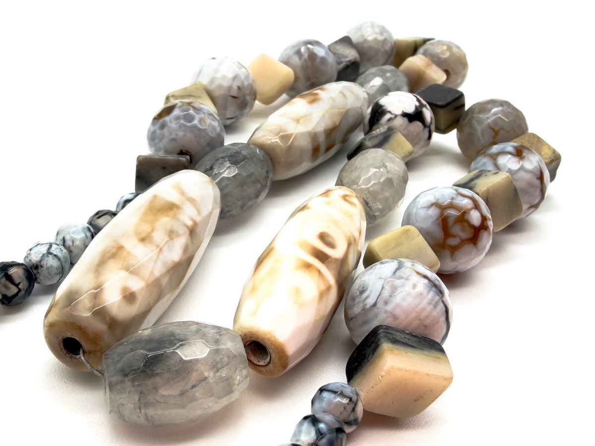Chunky Gemstone Necklace Agate Jasper Quartz Dzi 9-eye Beads Toggle 22”