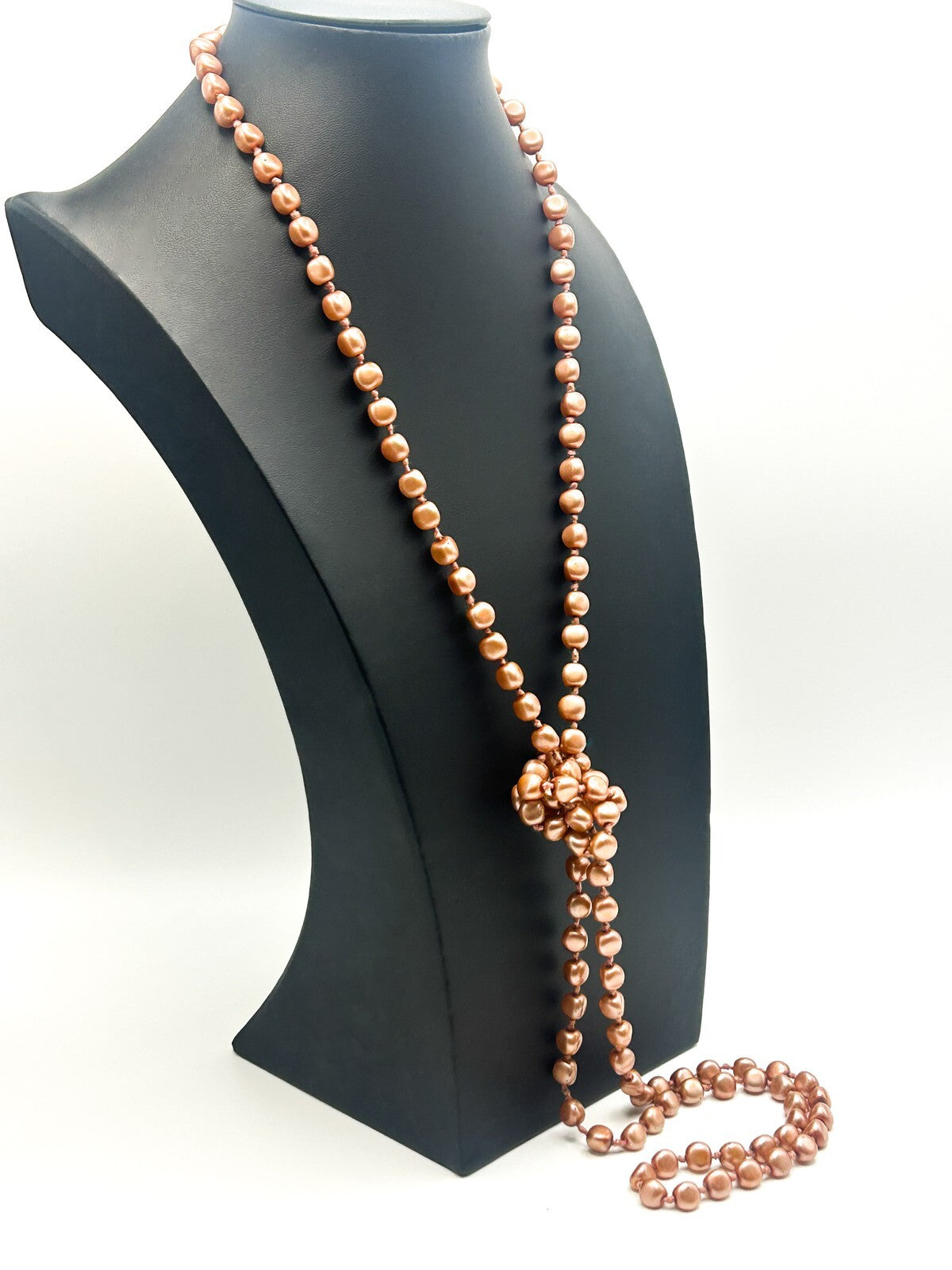 Vintage Dusky Rose Pink Glass Faux Pearl Necklace – Hand Knotted