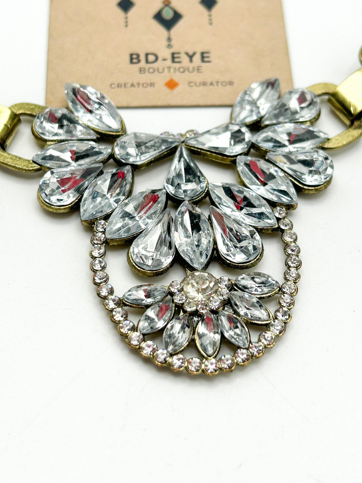 Gold-Tone Statement Necklace with Glass Rhinestones – 19in