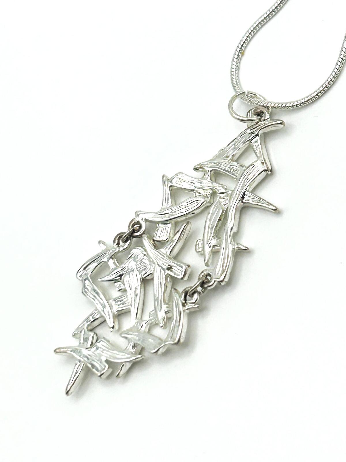 Silver Tone Articulated Brutalist Pendant Necklace on Snake Chain