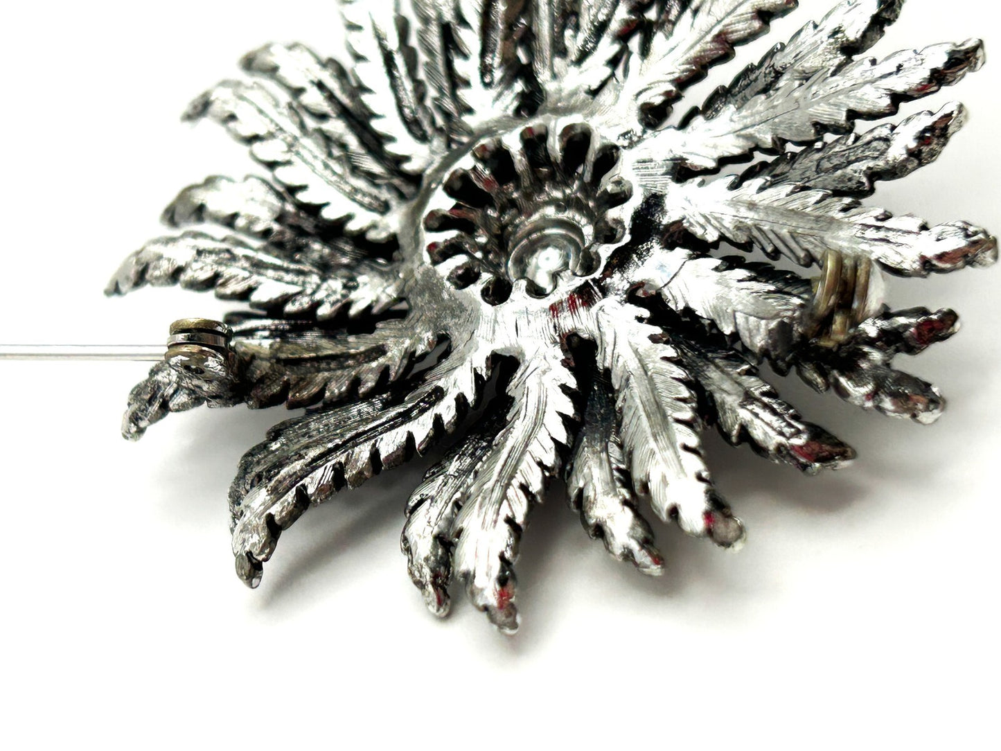 Silver-Tone Sculptural Floral Textured Flower Brooch Statement
