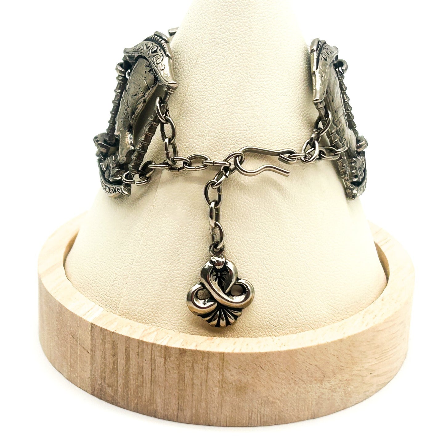 Vintage Ethnic Revival Silver Tone Panel Bracelet