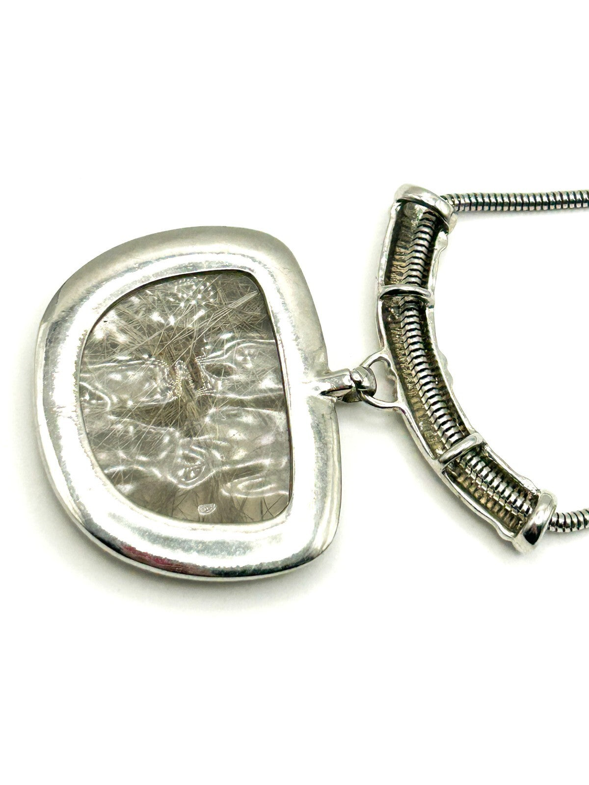 Silver Tone Statement Necklace with Faux Rutilated Quartz Pendant – 18.5”
