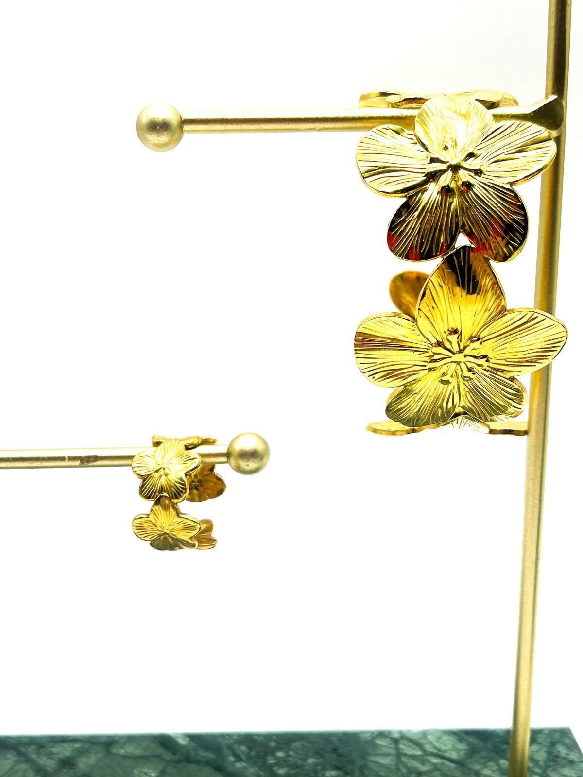 Gold Tone Flower Bangle Bracelet and Ring Set Adjustable Floral Statement Jewell