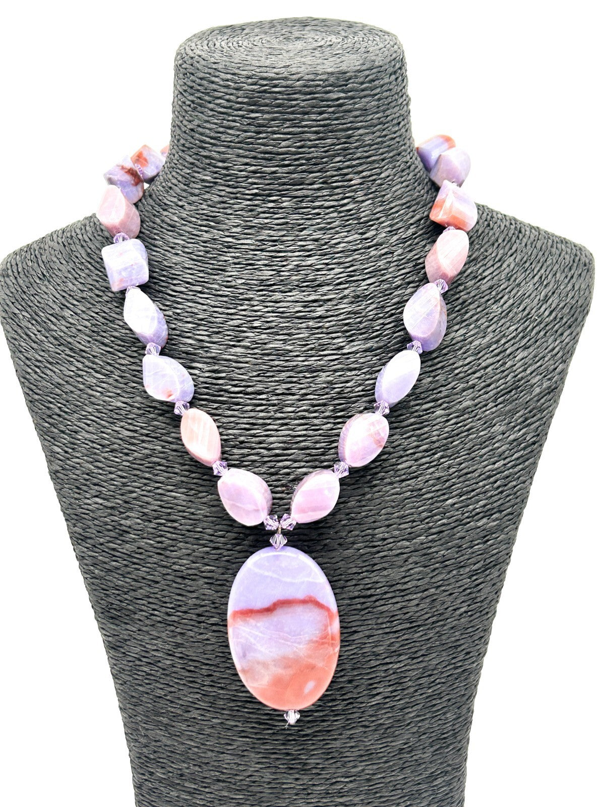 Banded Agate Pendant Necklace Violet Purple 925 Sterling Silver Toggle 18” Boho