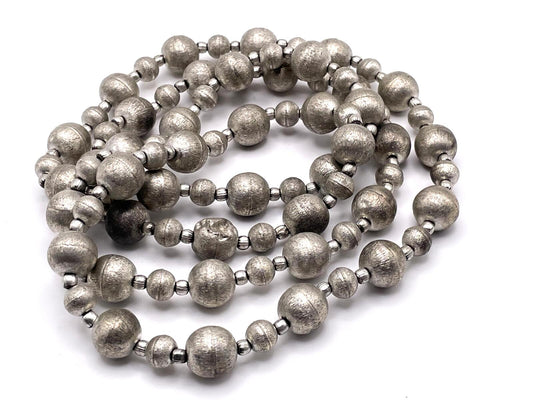 Brushed Silver Tone Metallic Acrylic Beaded Necklace Retro Futuristic Industrial