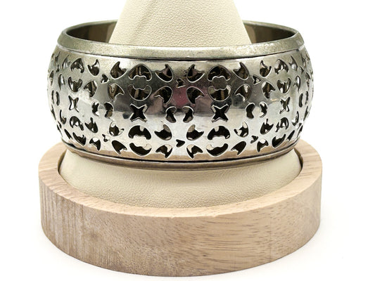 Chunky Silver Tone Openwork Bangle Bracelet Cuff