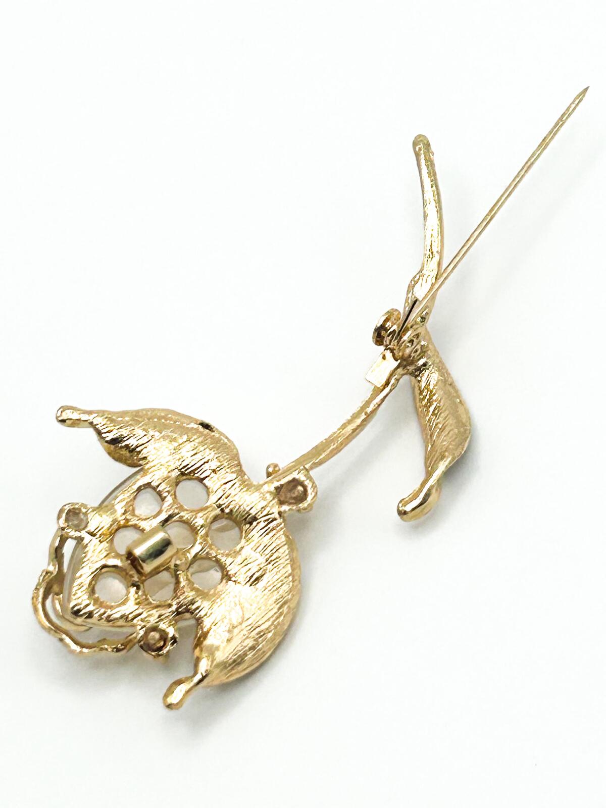 Vintage Gold, Lucite & Rhinestone  Sparkly Rose Brooch