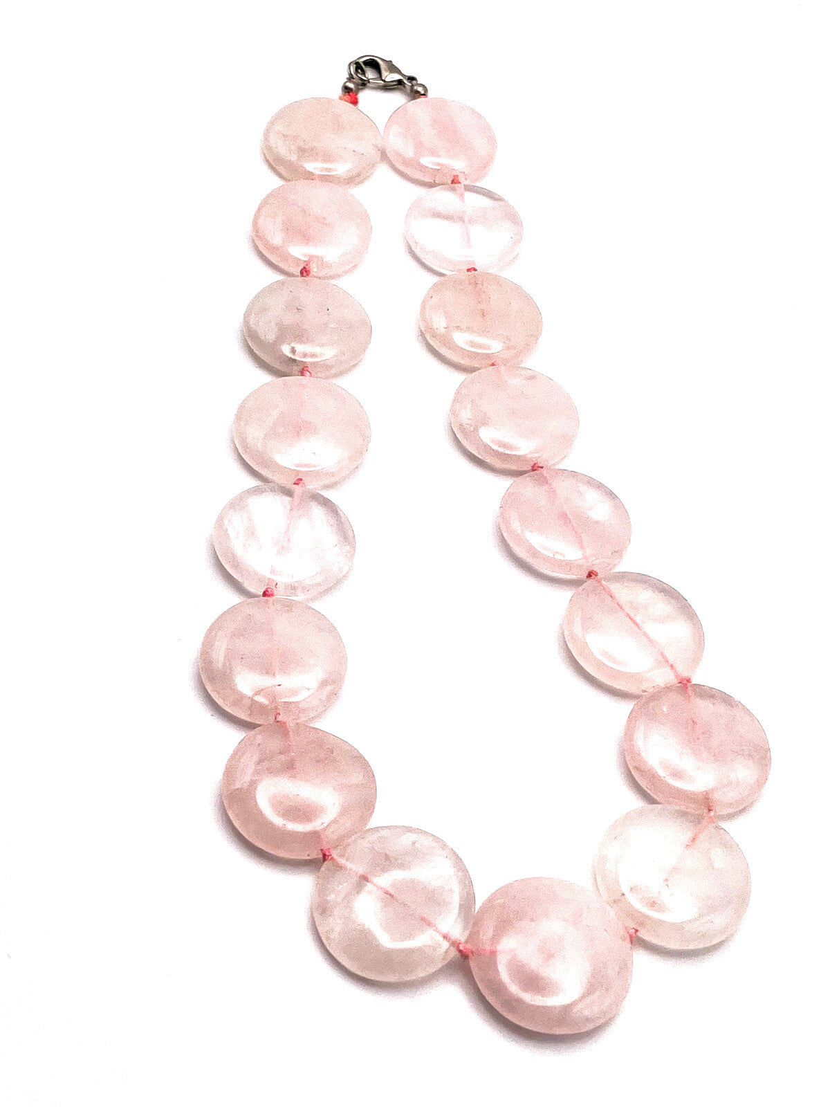 Chunky Rose Quartz Disc Bead Necklace Pink Stone Gem Boho Handmade Pastel