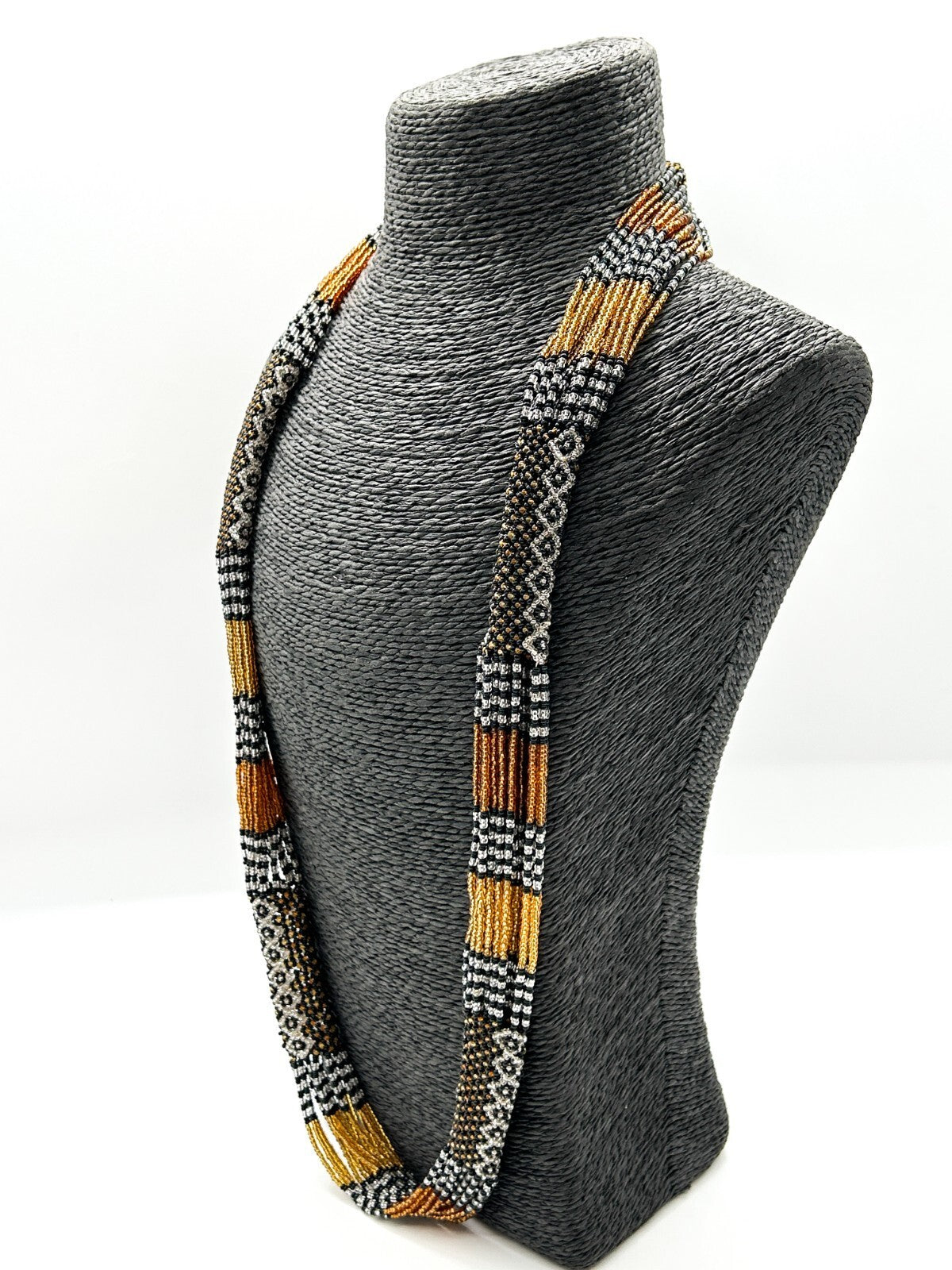 Vintage Hand Woven Seed Bead Necklace 16 Strand Geometric Artisan Jewellery