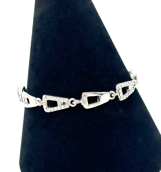 Silver Tone Diamanté Panel Link Bracelet 7” with Extender