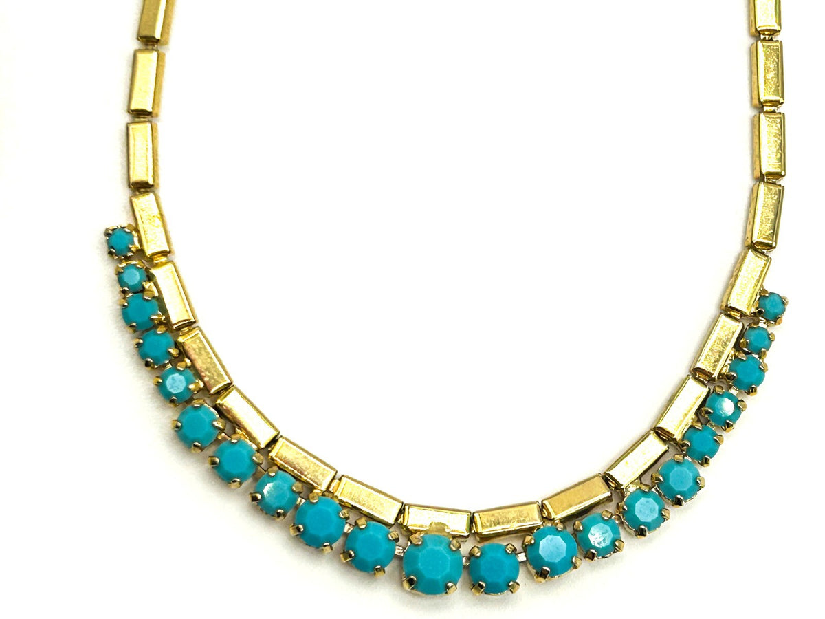 Vintage Pennino Gold Tone & Turquoise Glass Necklace