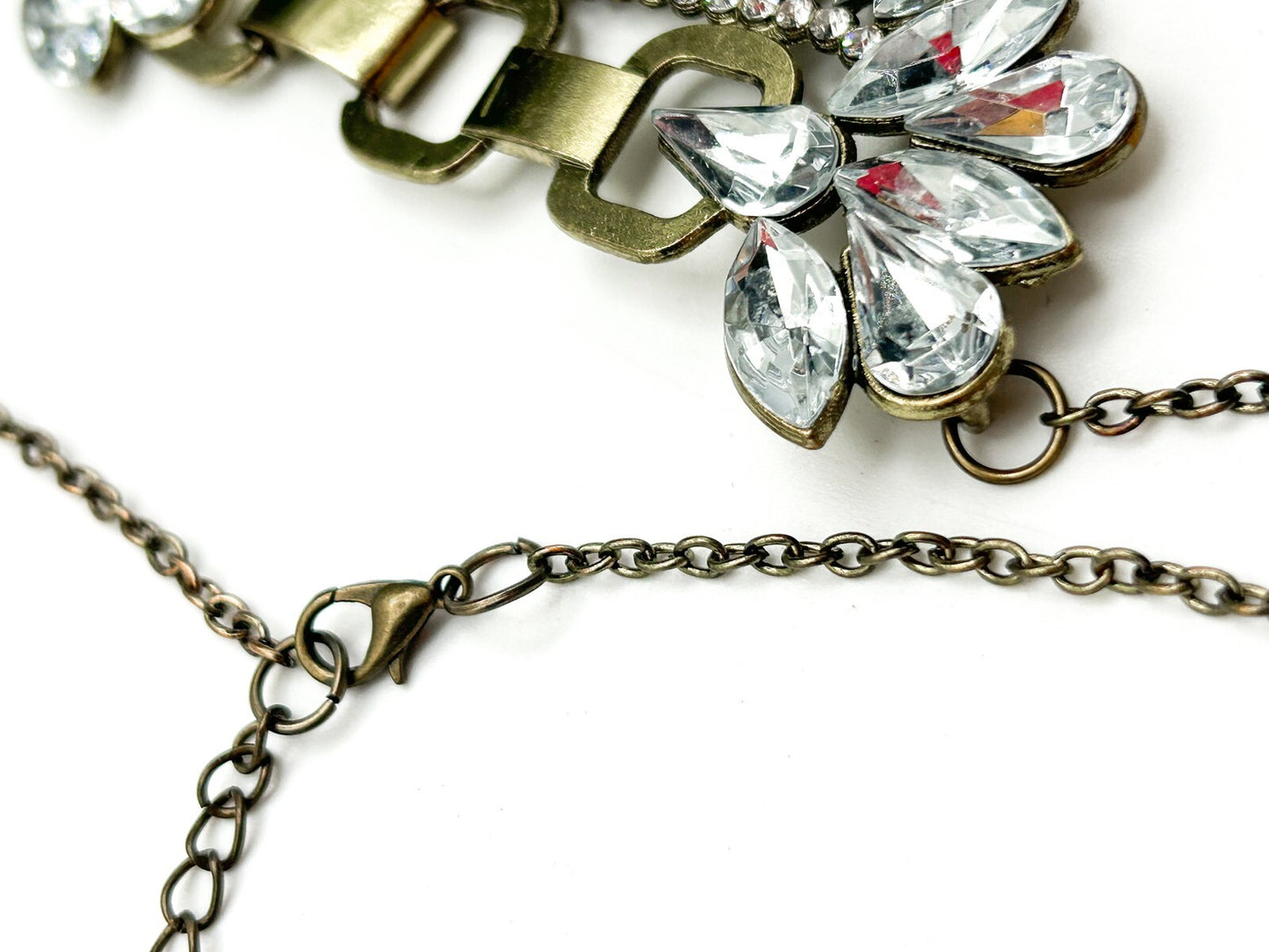Gold-Tone Statement Necklace with Glass Rhinestones – 19in