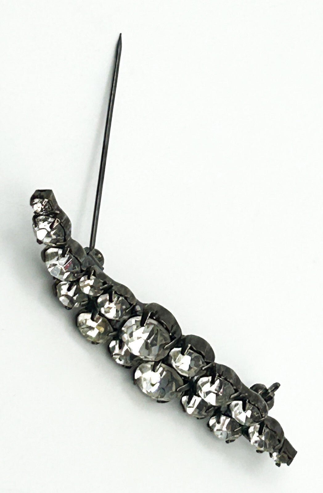 Vintage Rhinestone Bar Brooch Curved Pin Minimal Classic