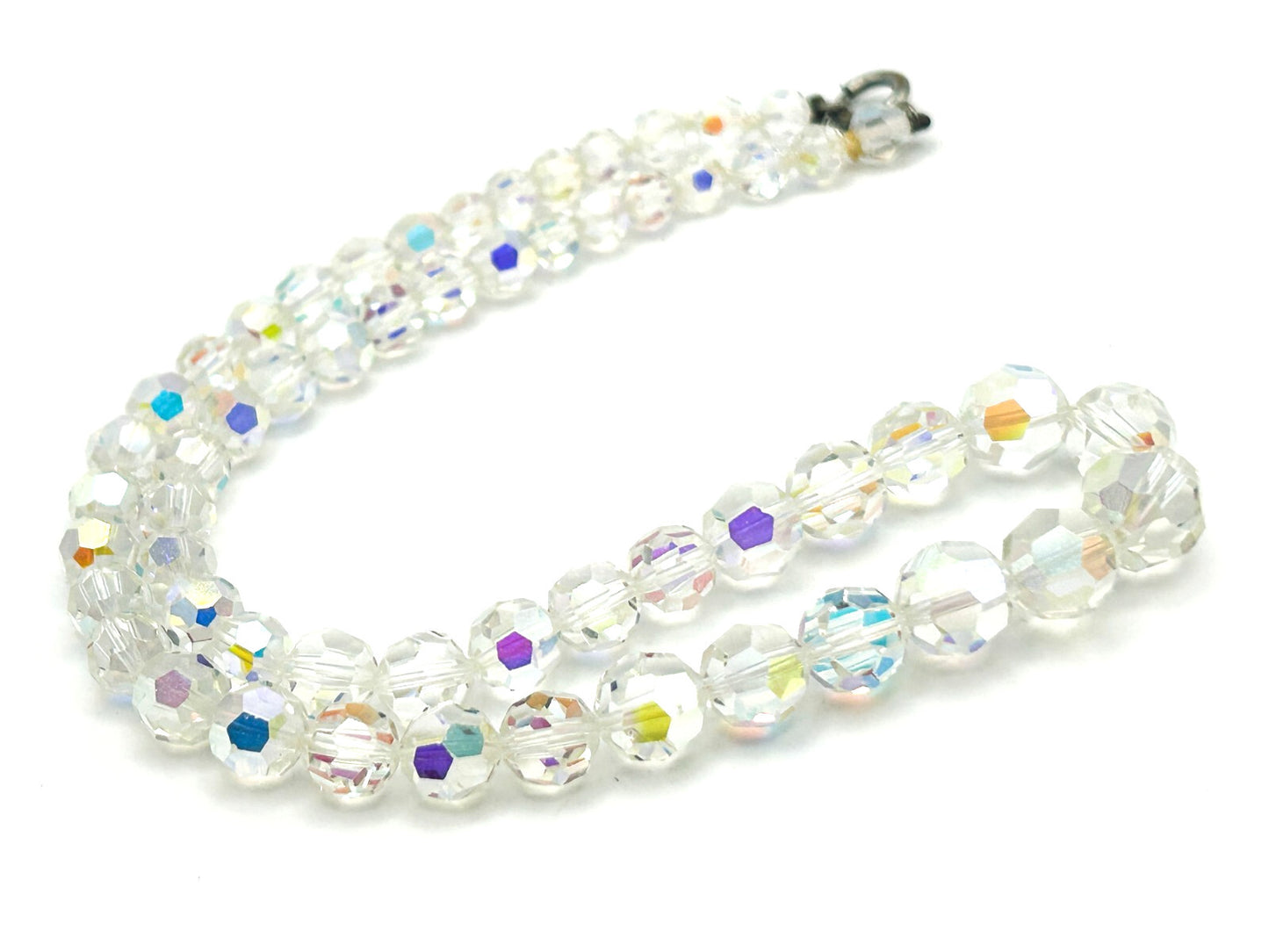 Vintage Aurora Borealis Crystal Necklace Graduated Faceted Glass 17.5” Retro