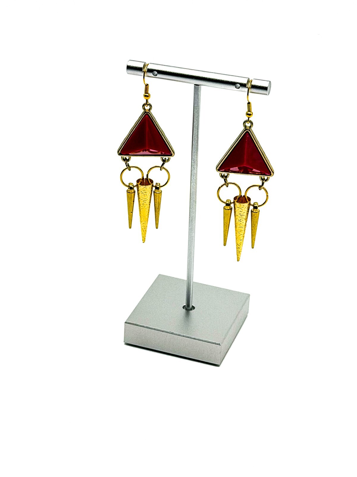 Hot Pink Geometric Pyramid & Spikes Necklace  Earrings Set - Original Re-design
