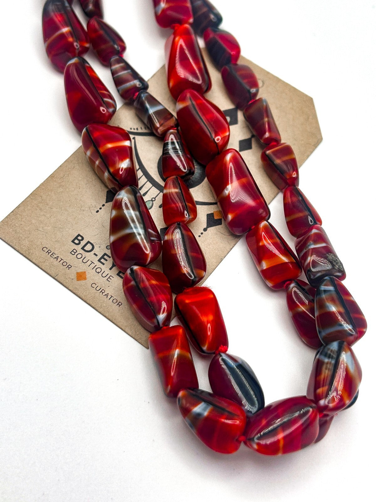 Vintage MCM Red Bohemian Czech Art Glass Necklace - Boho