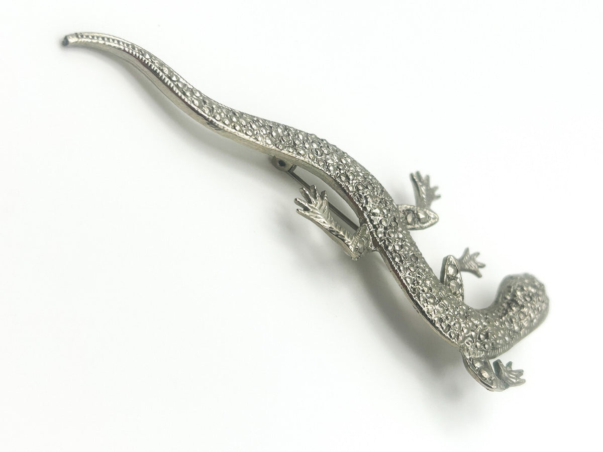Vintage Silver-Tone Pavé Lizard Brooch - Animal Pin