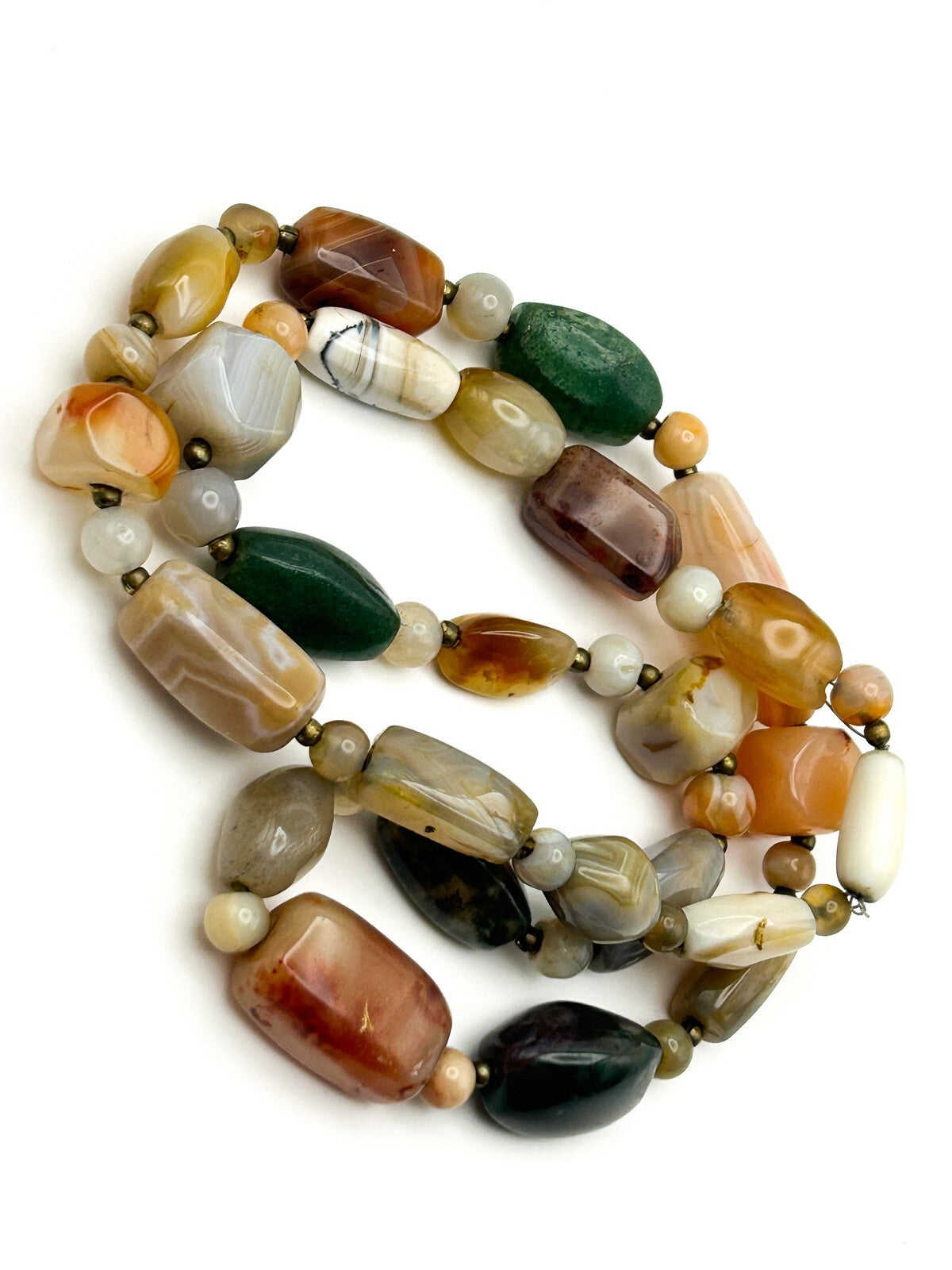 Vintage Mixed Agate Chunk Beaded Necklace - Boho Beggar Beads Gemstone