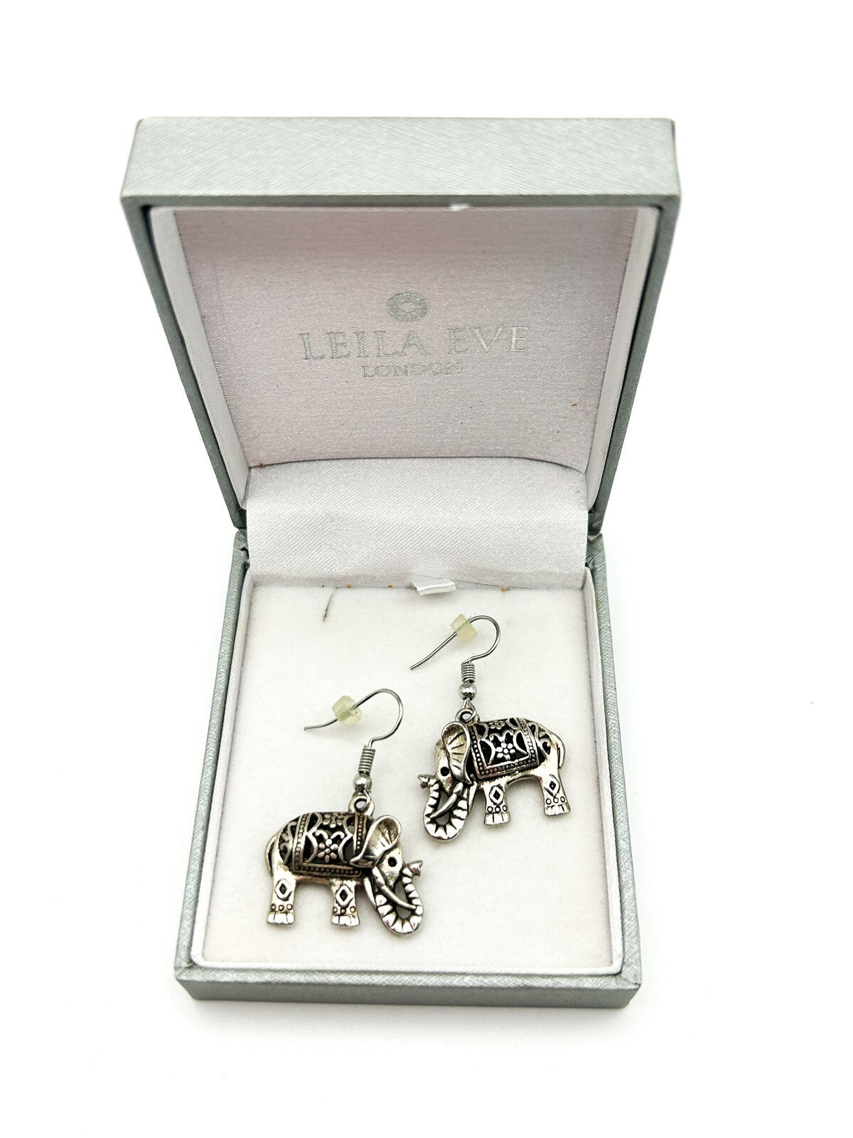 Silver Tone Elephant Drop Earrings Filigree Openwork Dangle