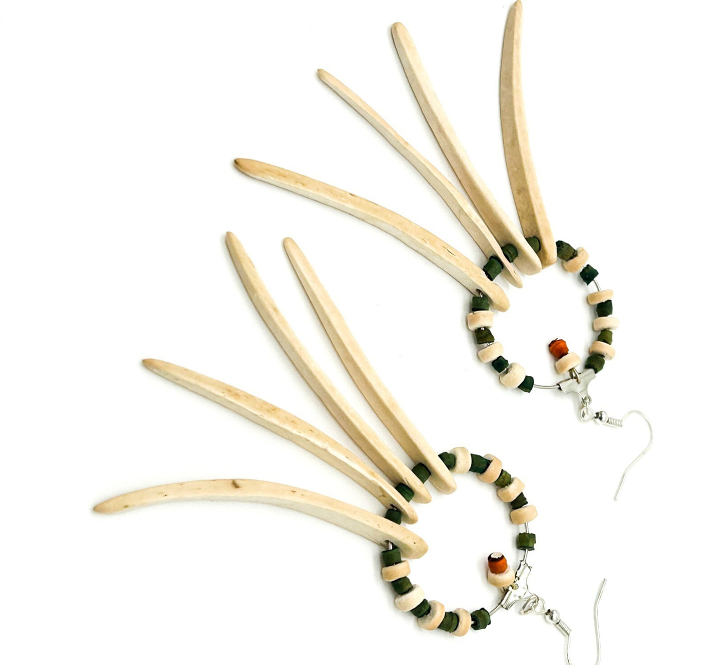 BD-Eye Original Boho Feather & Wood Earring Pair Festival Beach Natural Dangle
