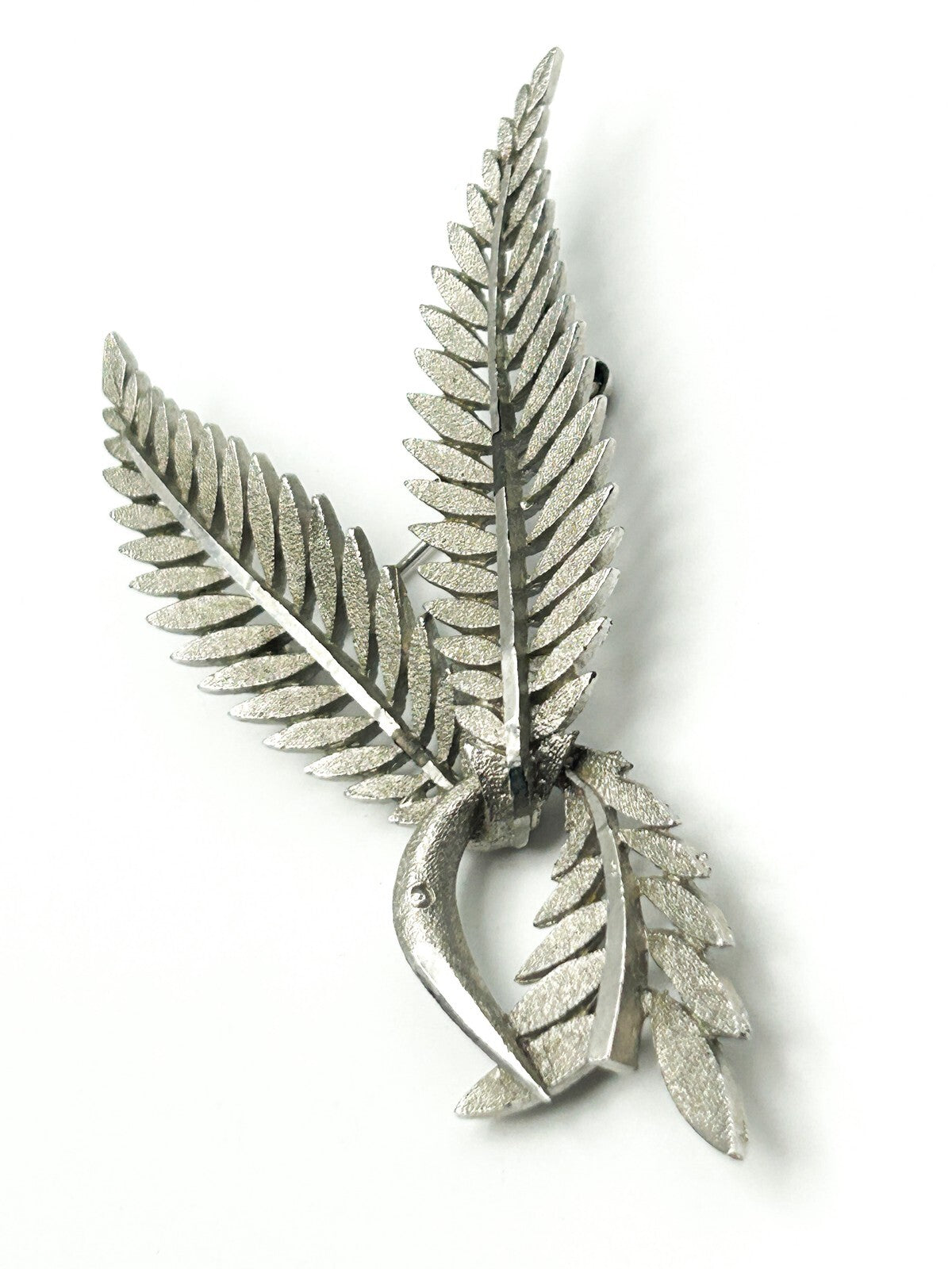 Vintage Bird Brooch Large Silver Tone Statement Leaf Wing Pin