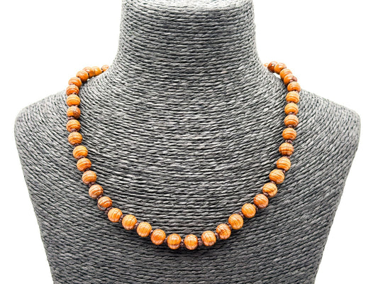 Vintage Faux Wood Acrylic Beaded Necklace Hand Knotted Boho Retro Jewellery