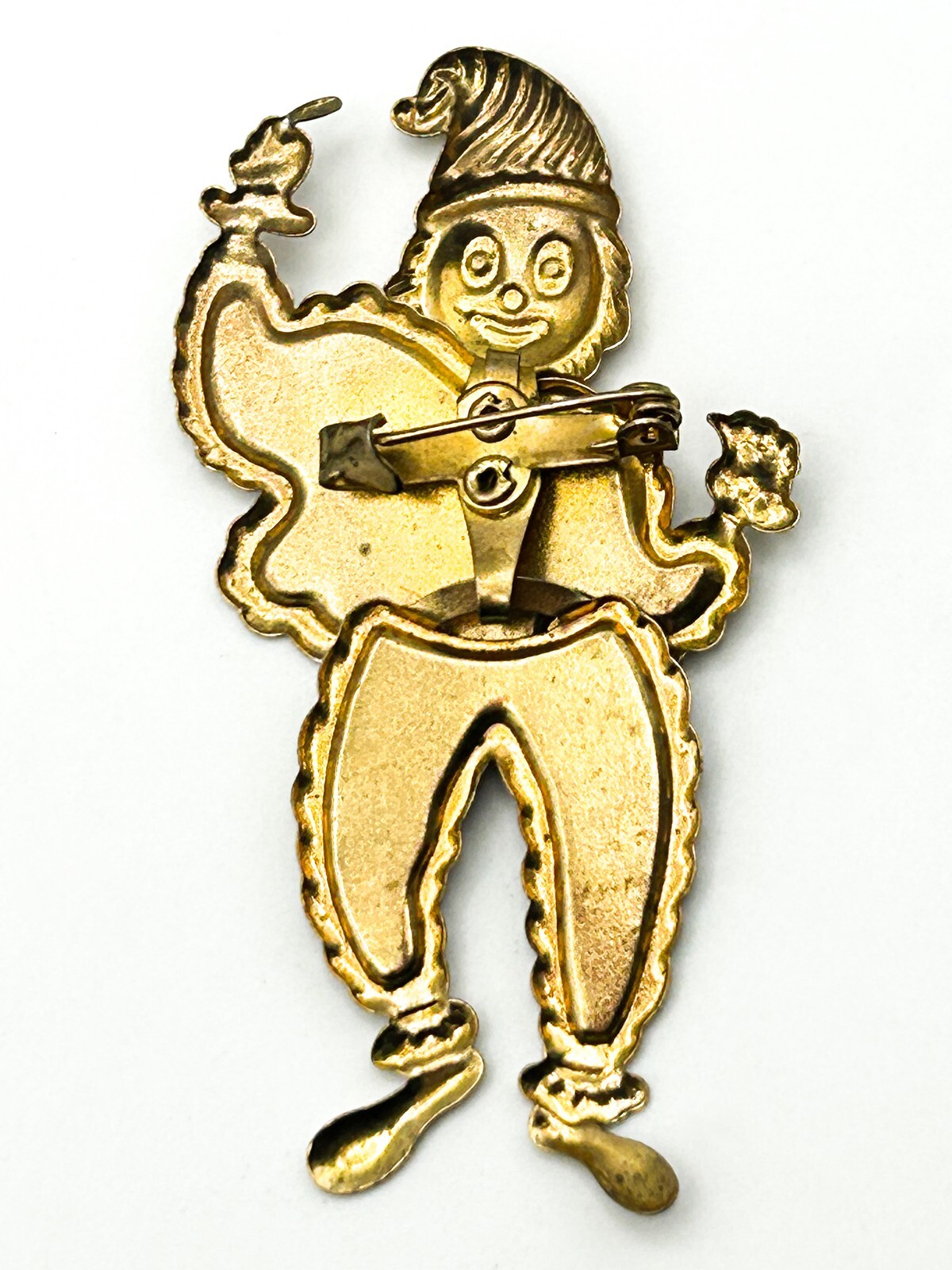 Articulated Clown Brooch Gold Tone Glitter Jester Pin