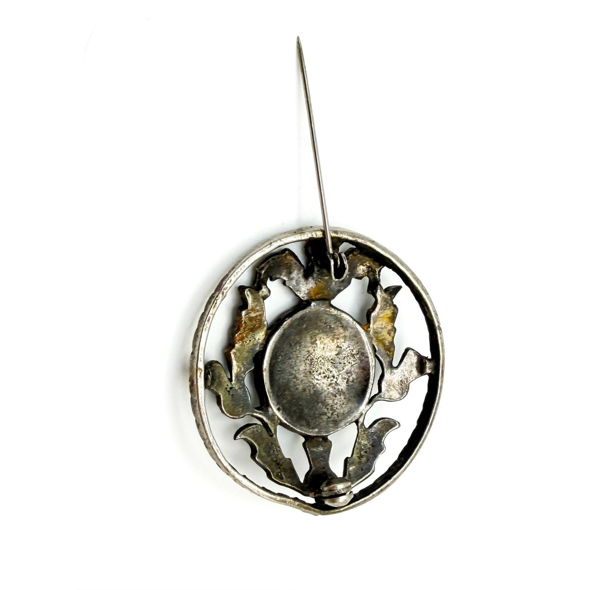 Vintage Scottish Thistle Brooch – Pewter Silver Tone Flower Round Brooch Pin