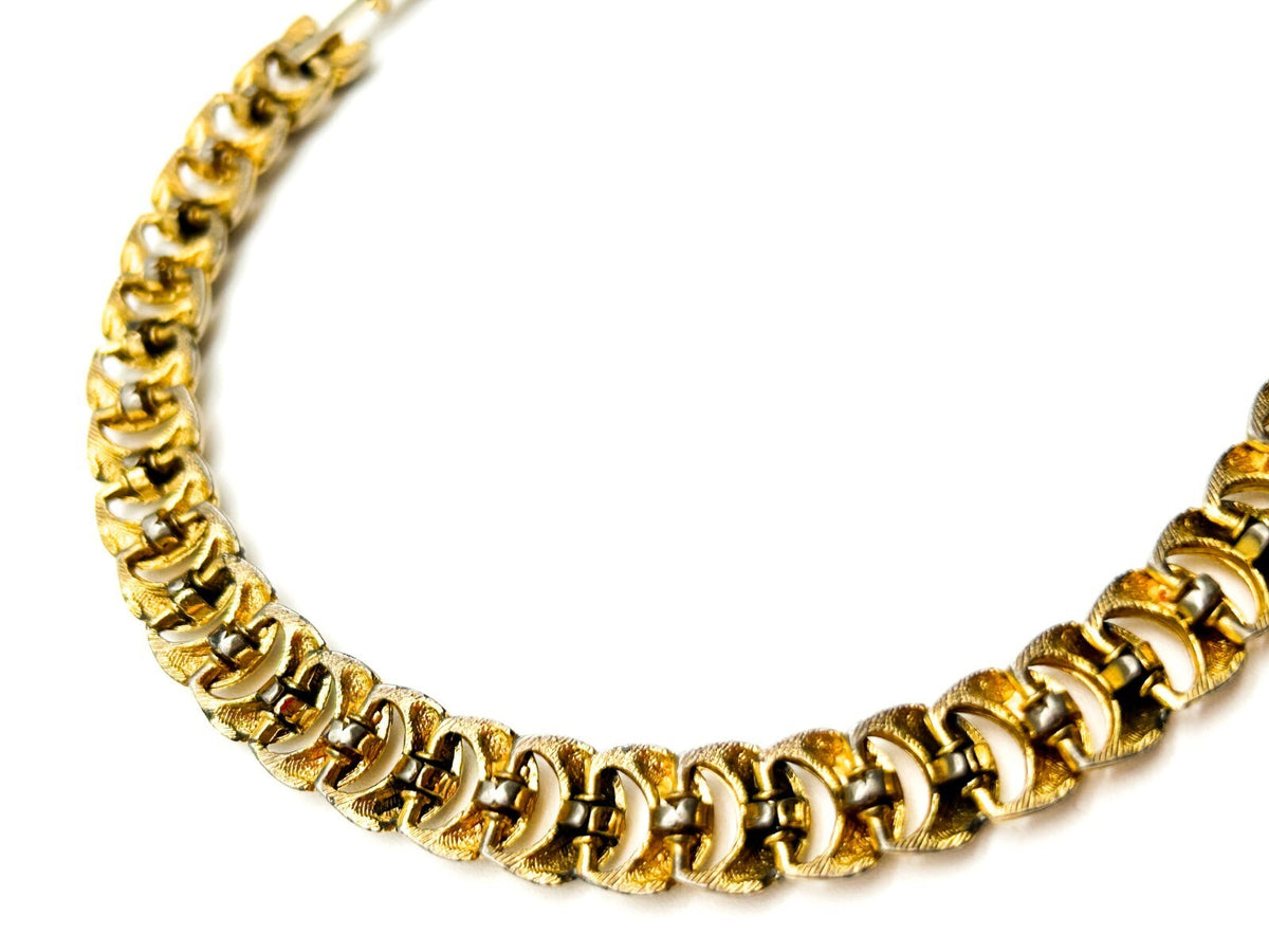 Vintage Gold Tone Semi Circle Crescent Moon Link Bracelet Articulated Bracelet
