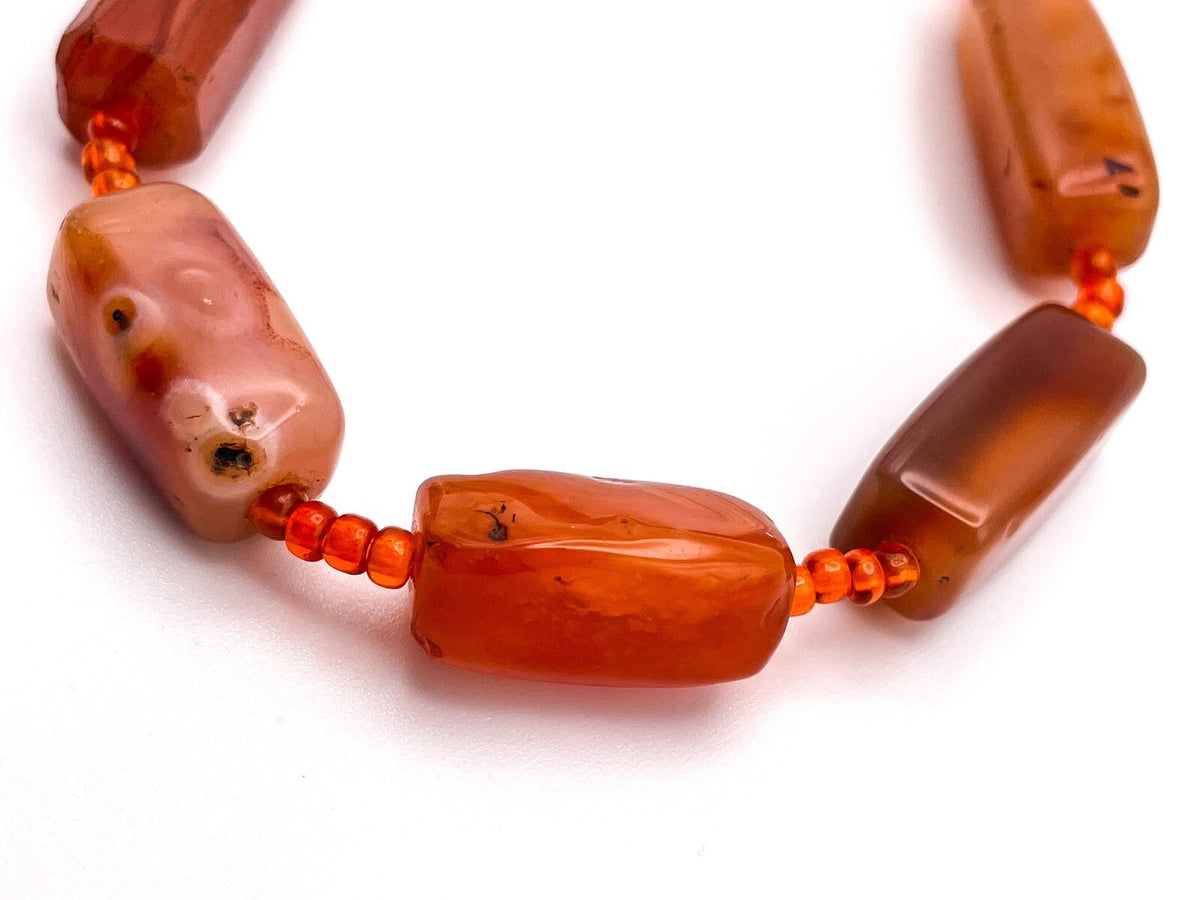 Vintage Carnelian Rectangular Bead Necklace - Agate Boho Gemstone Orange