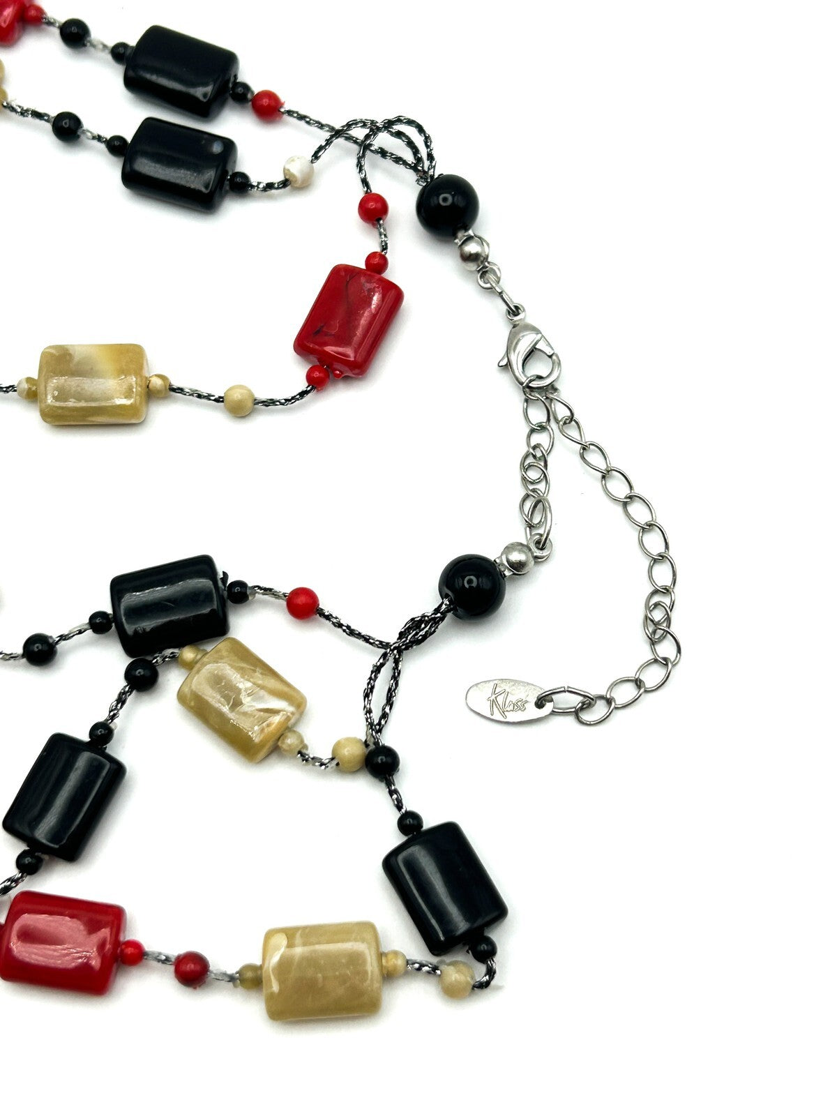 Vintage Klass Multi Strand Necklace Red Black Beige Acrylic Statement Necklace