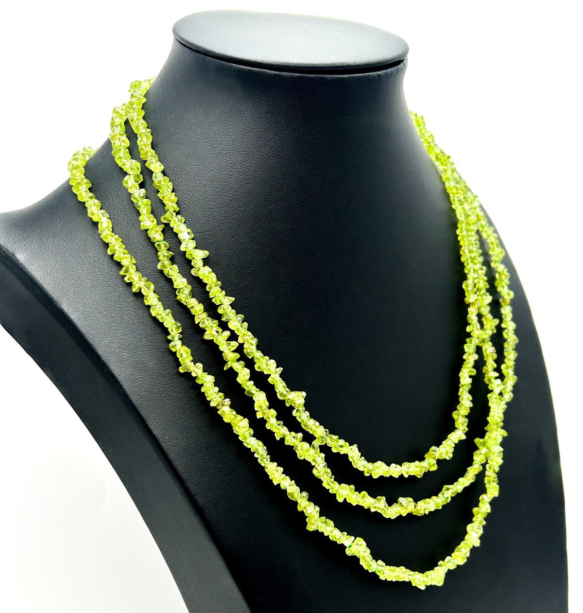 Long Layering Necklace Green Chip Beads Flapper Boho Continuous Strand
