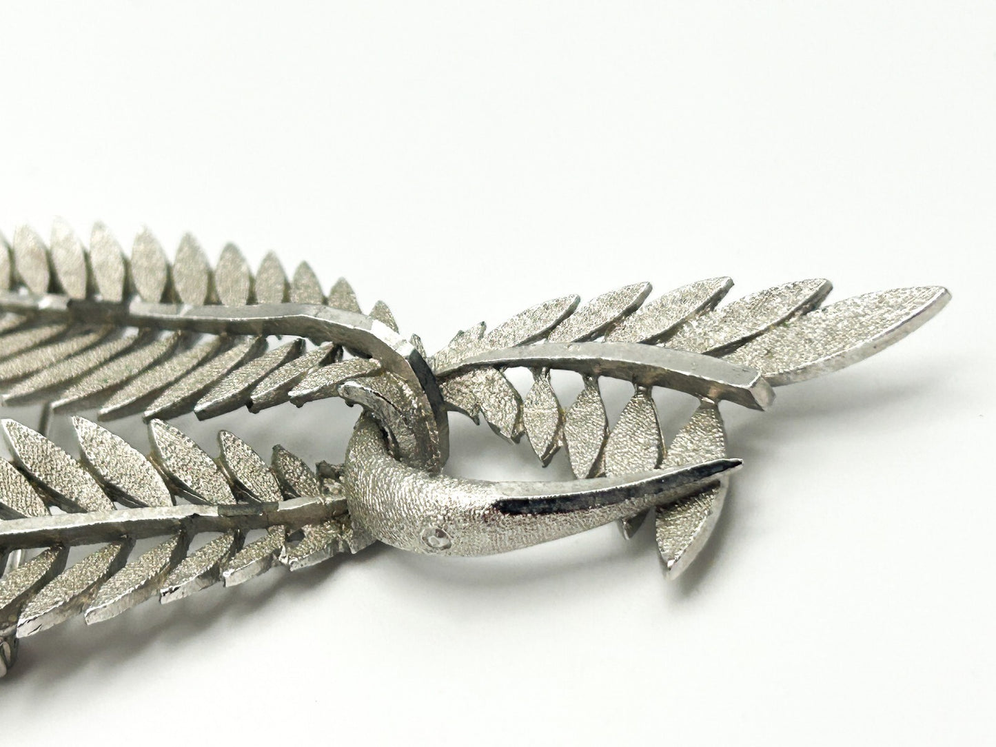 Vintage Bird Brooch Large Silver Tone Statement Leaf Wing Pin